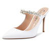 CASTAMERE Womens Slingback Slip On High Heels Pumps Rhinestones Strappy Pointy Toe 10CM Heel Sandals