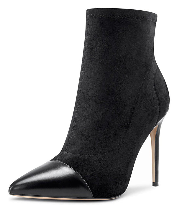 CASTAMERE Women's High Heel Ankle Boots Slip-on Pointed Toe Stretch Boot Stilettos Classic PU-Suede Boots 10CM Heels