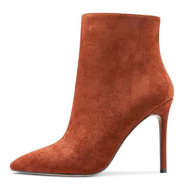 CASTAMERE Womens High Heel Ankle Boots Pointed Toe Slip-on Buckle Stiletto Boot 10CM Heels