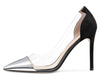 DearOnly Women's High Heels Transparent Clear Pumps Slip On Sexy Pointed Toe Stilettos 4" Inch Splicing Colorfull Heel