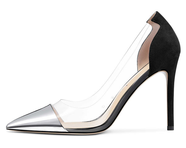 DearOnly Women's High Heels Transparent Clear Pumps Slip On Sexy Pointed Toe Stilettos 4" Inch Splicing Colorfull Heel