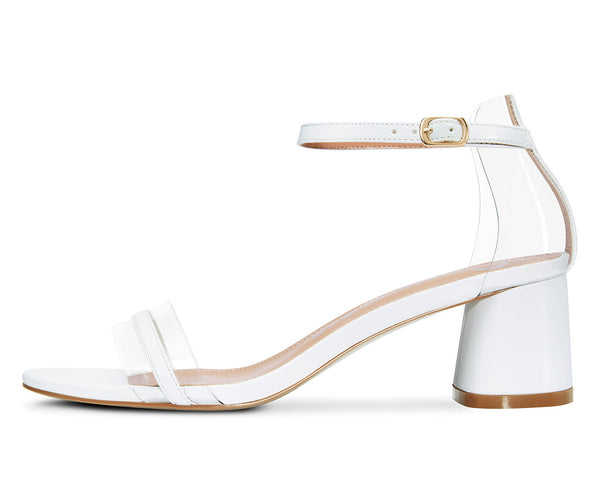 CASTAMERE Womens Chunky Block Mid Heels Sandals Transparent Ankle Strap Open Toe 5CM Heeled Sandal