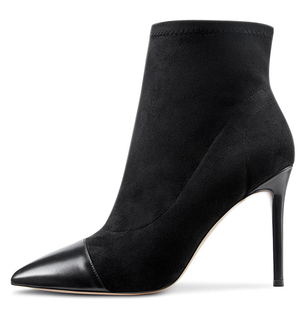 CASTAMERE Women's High Heel Ankle Boots Slip-on Pointed Toe Stretch Boot Stilettos Classic PU-Suede Boots 10CM Heels