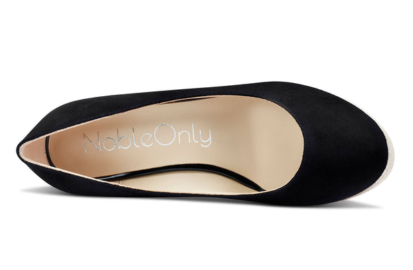 NobleOnly Womens High Heels Platform Wedge Pumps Comfortable Leather Lining Slip-on Office Suede Shoes 10CM Heel