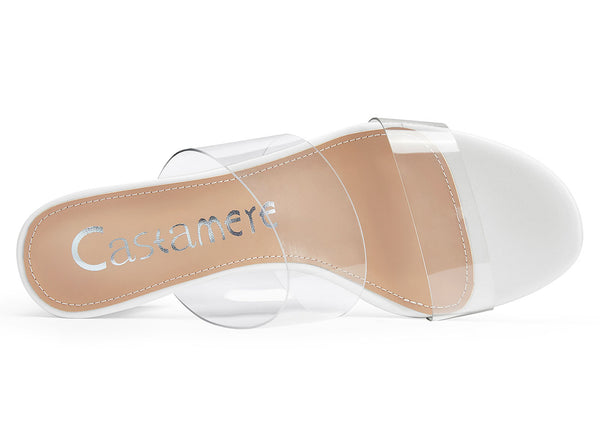 CASTAMERE Womens Chunky Block Mid Heels Sandals Slip On Transparent Ankle Strap Open Toe 5CM Heeled Sandal