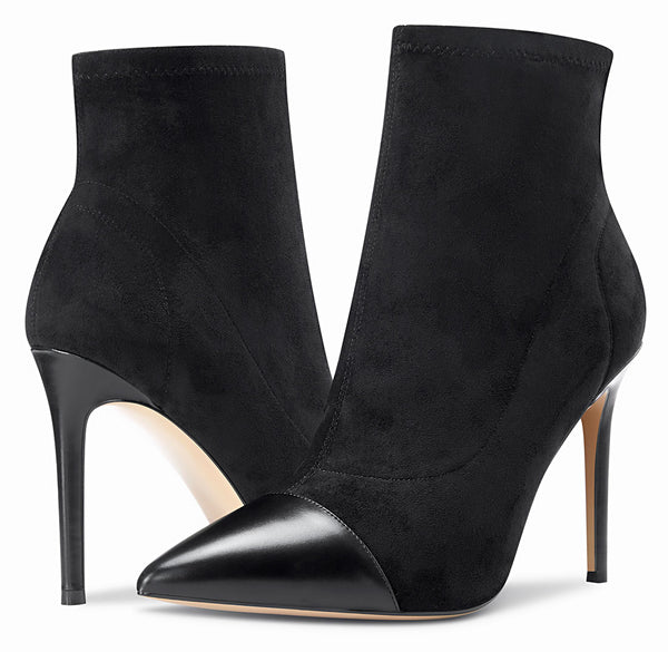 CASTAMERE Women's High Heel Ankle Boots Slip-on Pointed Toe Stretch Boot Stilettos Classic PU-Suede Boots 10CM Heels