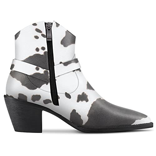Aachcol Women Ankle Boots Short Bootie Square Toe Low Kitten Chunky Block Heel Western Cowboy Cowgirl Matte Zipper Dress Shoes Multicolor 2.5 Inch