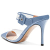 Aachcol Women Sexy Clear Slingback Ankle Strap Stiletto High Heel Pumps Close Pointed Toe Dress Shoes Party Wedding Patent Blue 3 Inch