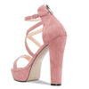 Aachcol Women Platform Sandals Peep Open Toe Ankle Strap Chunky Block High Heel Dress Shoes Pumps Wedding Suede Pink 5 Inch
