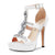 Aachcol Women Platform Stiletto High Heel Roman Sandals Ankle Strap Slingback Round Peep Open Toe Dress Shoes Office Party Wedding Satin 5 Inch, White