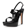 Aachcol Women Sandals Platform Peep Open Toe Backstrap Ankle Strap Slingback Stiletto High Heel Dress Shoes Pumps Wedding Patent Black 5 Inch