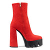 Castamere Women Platform Ankle Boots Short Bootie High Heel Close Toe Chunky Block 5.9 Inches Heels Zipper Slip-on Boots Red Suede 8 M US