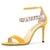 Aachcol Women Sandals Peep Open Toe Ankle Strap Stiletto High Heel Sexy Dress Shoes Pumps Office Wedding Satin Yellow 3 Inch