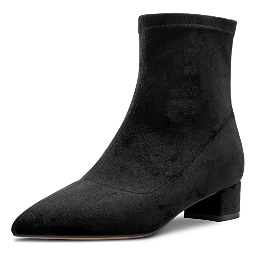 Castamere Women Chunky Block Low Heel Close Pointed Toe Ankle Boots Short Bootie Slip-on Zipper 1.4 Inches Heels Classic Cute Shoes Black