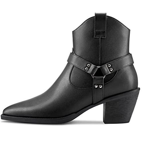 Aachcol Women Ankle Boots Short Bootie Square Toe Low Kitten Chunky Block Heel Western Cowboy Cowgirl Matte Zipper Dress Shoes Black 2.5 Inch
