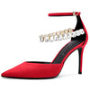 Aachcol Women Sexy Ankle Strap Stiletto High Heel Pumps Pointed Toe Dress Shoes Party Wedding Suede Red 3 Inch