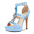 Aachcol Women Platform Stiletto High Heel Roman Sandals Ankle Strap Slingback Round Peep Open Toe Dress Shoes Office Party Wedding Satin 5 Inch, Sky Blue