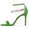 Aachcol Women Sandals Peep Open Toe Ankle Strap Stiletto High Heel Sexy Dress Shoes Pumps Office Wedding Satin Light Green 3 Inch