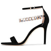 Aachcol Women Sandals Peep Open Toe Ankle Strap Stiletto High Heel Sexy Dress Shoes Pumps Office Wedding Satin Black 3 Inch