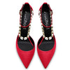 Aachcol Women Sexy Ankle Strap Stiletto High Heel Pumps Pointed Toe Dress Shoes Party Wedding Suede Red 3 Inch