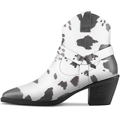 Aachcol Women Ankle Boots Short Bootie Square Toe Low Kitten Chunky Block Heel Western Cowboy Cowgirl Matte Zipper Dress Shoes Multicolor 2.5 Inch