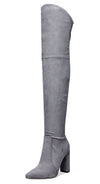 CASTAMERE Womens High Heels Over The Knee Boots Sexy Pointy Toe Chunky Block 10CM Heel Boot with Zipper