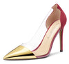 DearOnly Women's High Heels Transparent Clear Pumps Slip On Sexy Pointed Toe Stilettos 4" Inch Splicing Colorfull Heel
