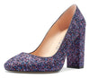 CASTAMERE Womens High Heels Round Toe Pumps Slip-on 10CM Chunky Block Heel Office