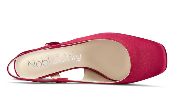 NobleOnly Womens Slingback Chunky Heels Pumps Comfortable Leather Square-Toe Block Mid-Heels Office Classic Shoes 7.5 cm Heel