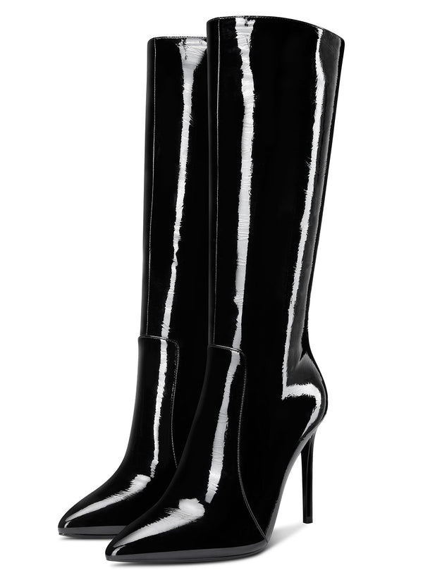 CASTAMERE Womens Knee High Boots High Heels Elegant Pointy Toe Stilettos Boot with Zipper 10CM Heel
