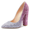 CASTAMERE Womens Sky High Block Heels Pumps Pointed Toe Slip-on 4.7 Inch Heels Bling Shoes