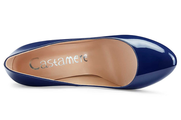 CASTAMERE Womens Round Toe High Heels Pumps Slip On Stilettos 10CM Heel Patent