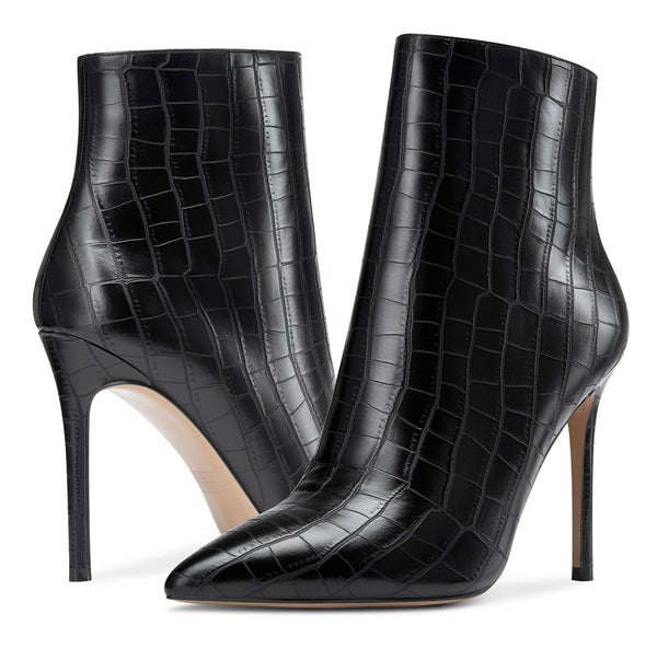 CASTAMERE Womens High Heel Ankle Boots Pointed Toe Slip-on Buckle Stiletto Boot 10CM Heels