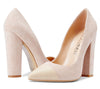 CASTAMERE Womens Sky High Block Heels Pumps Pointed Toe Slip-on 4.7 Inch Heels Suede Shoes