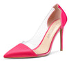 DearOnly Women's High Heels Transparent Clear Pumps Slip On Sexy Pointed Toe Stilettos 4" Inch Red Colorfull Patent Heel